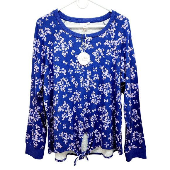 Lacey Chabert Collection Blue Floral Long Sleeve Tie-Front Womens Top Size M - Picture 1 of 10